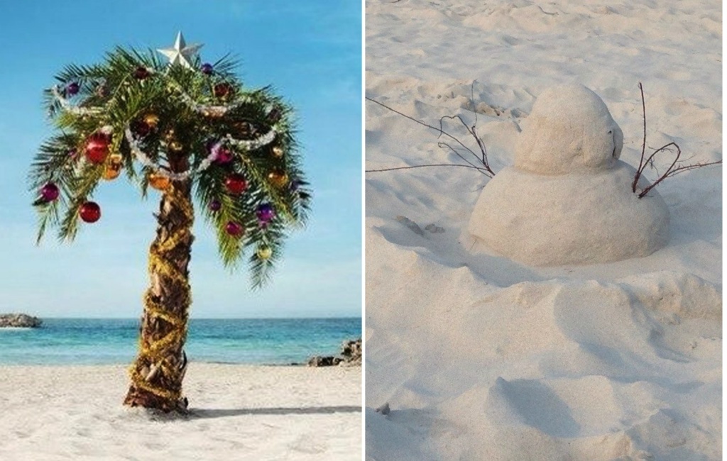 В Новогодние каникулы мои родственники отправились в Таиланд. Два свидетельства тому: елка из пальмы, снеговик из песка.