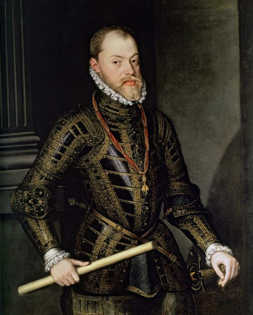 Филипп II (1527 — 1598) — король Испании, Португалии, Нидерландов и обладатель всех заморских владений Испании.