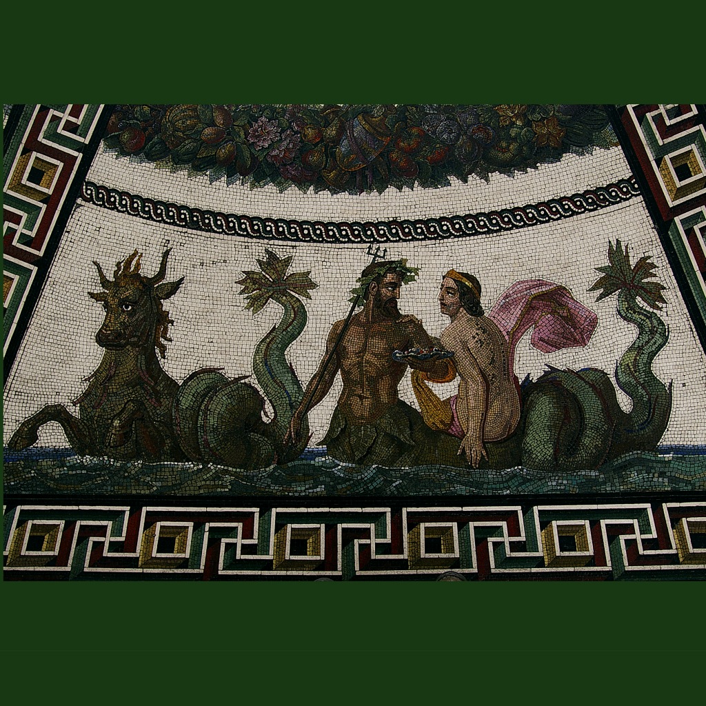 Мозаичный пол. Копия XIX века с античного оригинала. Фрагмент наружного пояса со сценой из подводного мира