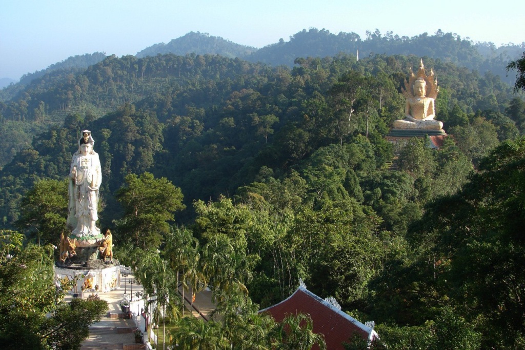 Вот цель их путешествия: буддийский монастырь земледельческих провинций. Издалека видны два открытых святилища с мужским и женским воплощением Будды.